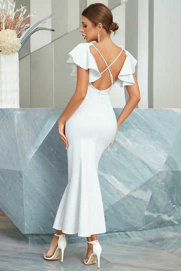 Havfrue White Holiday Party kjole med Ruffles